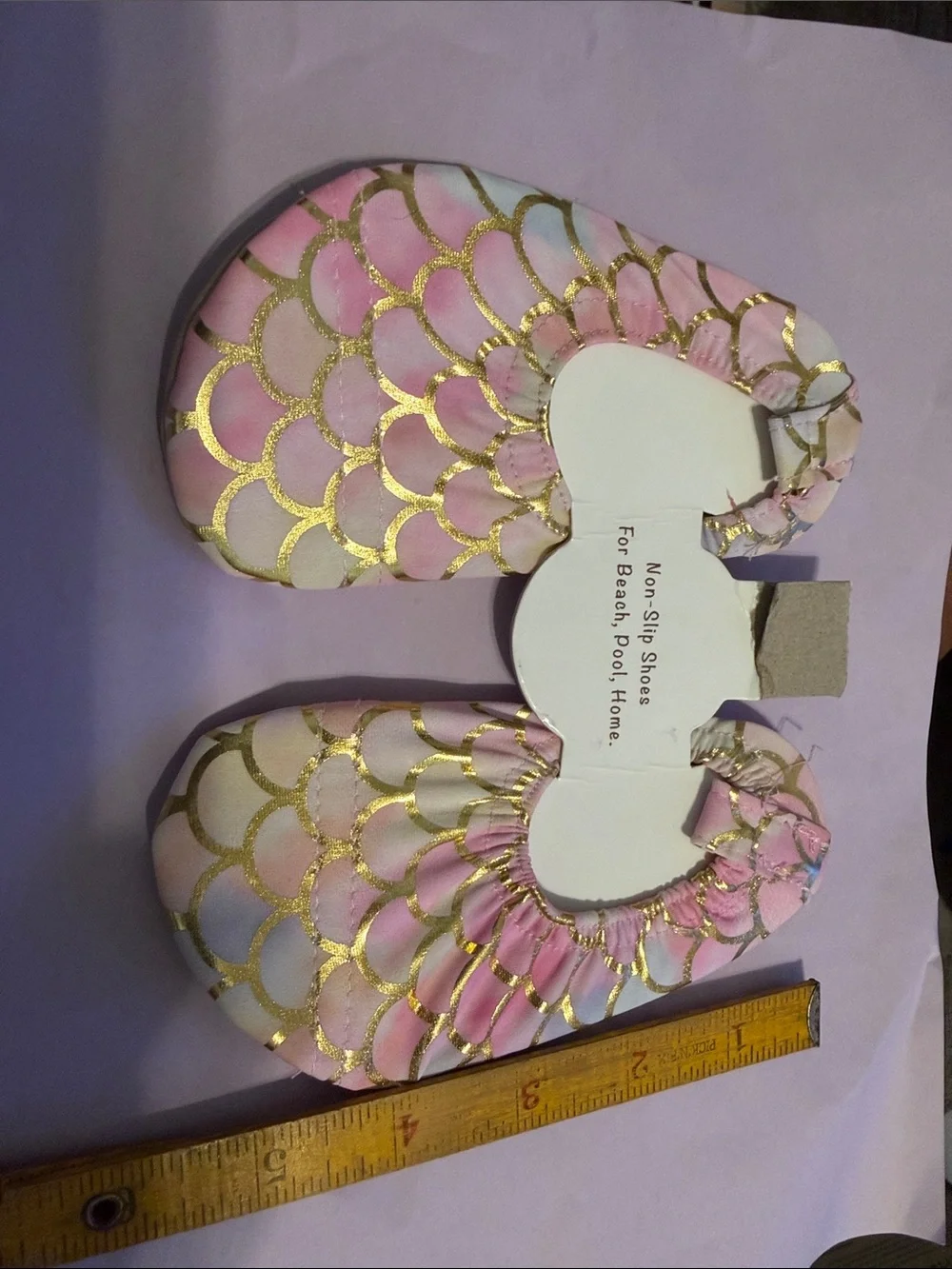 Sparkly swim shoes for little girl measurements in Picture
